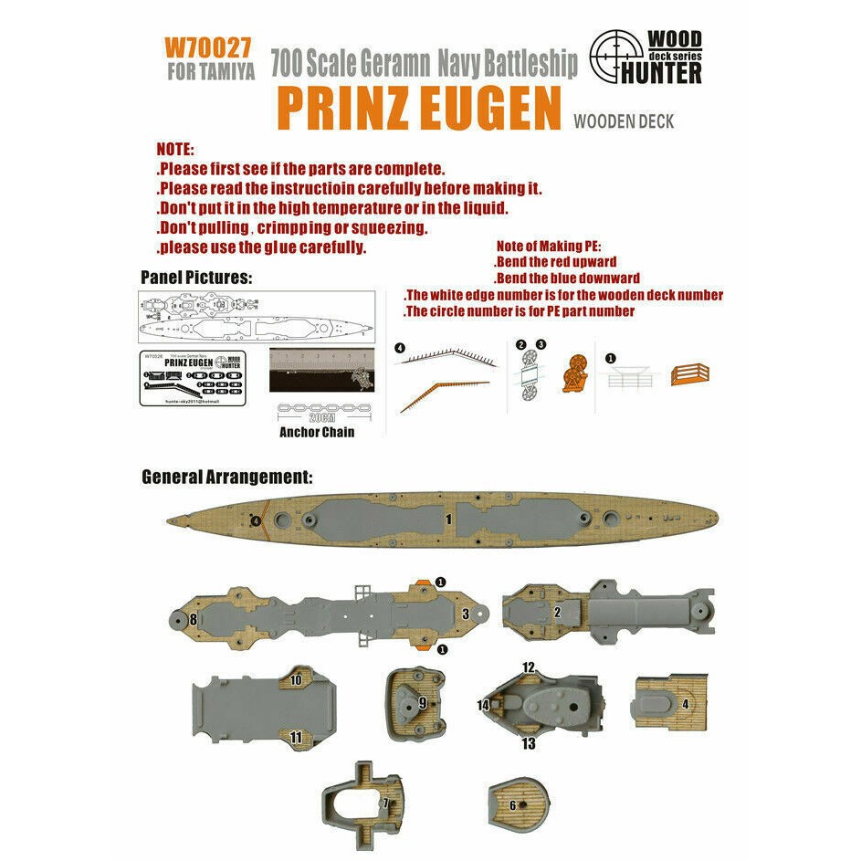 Model Kit Yamato - Hunter W70027 1/700 ahşap güverte TAMIYA