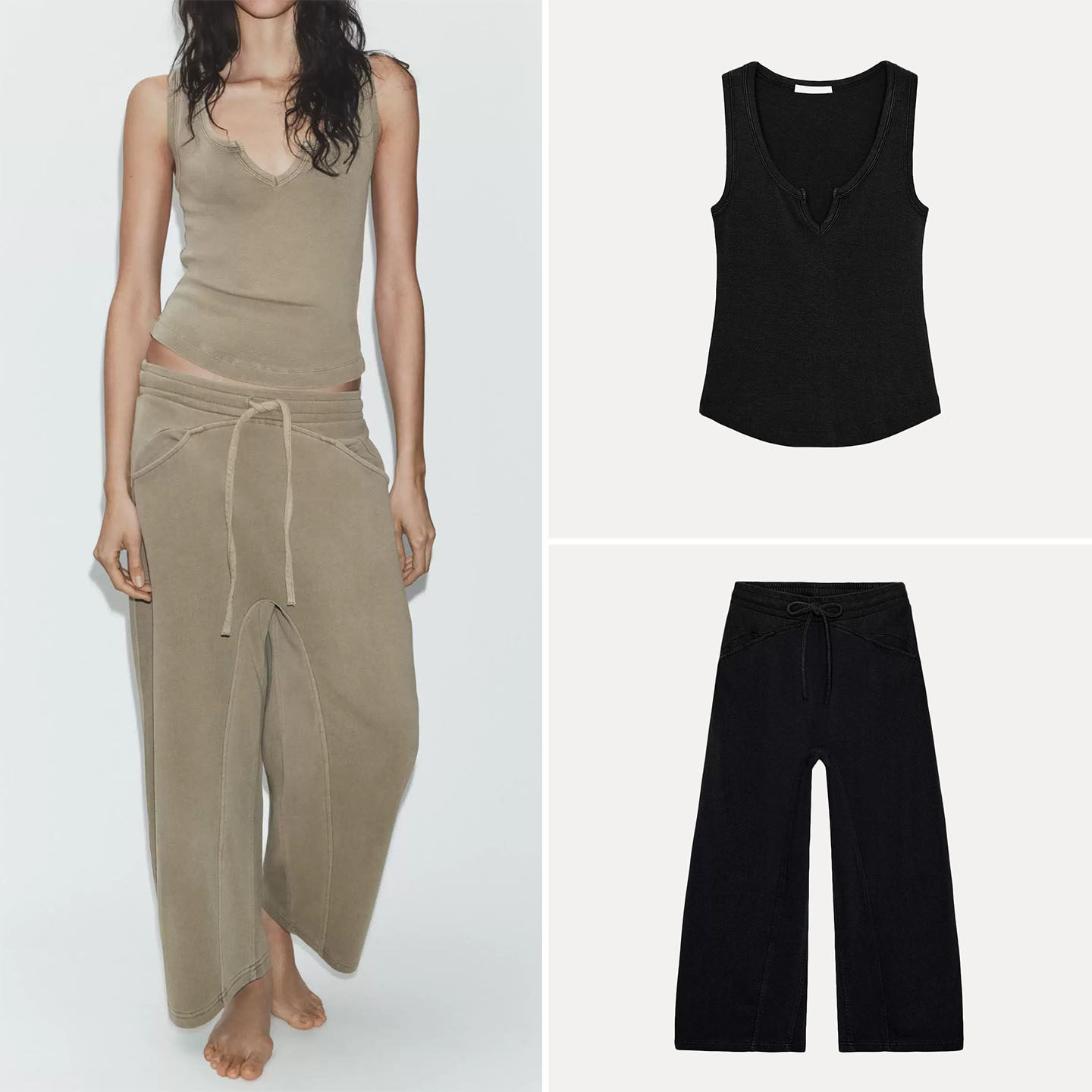 Wash Effect Set - Kadın Yuvarlak Yaka Kolsuz Yıkanmış Efektli