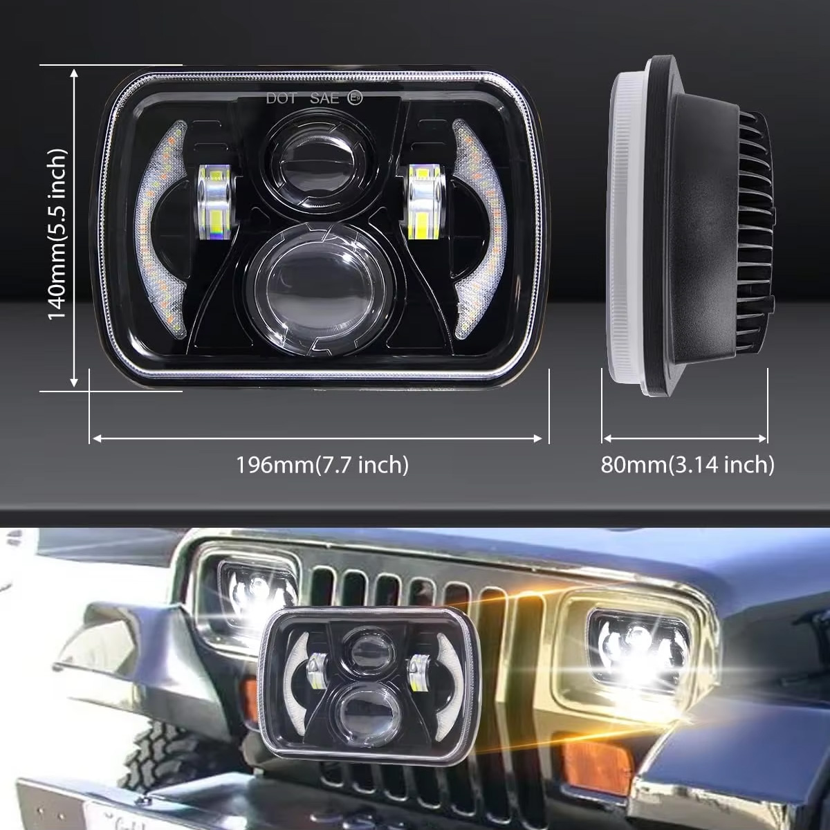5x7 7x6' İnç LED Kare Far Proj - Model Kit Jeep incelemesi ve fiyatı